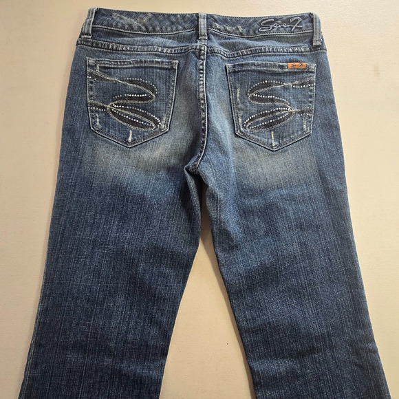 Seven7 Jeans Women's 29 Blue Medium Wash Straight Slight Distressed - Picture 13 of 16